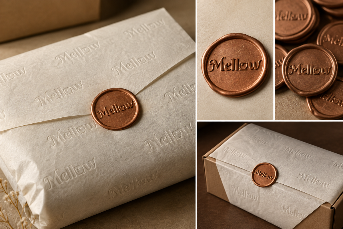 Mellow Hand-Poured Monogram Wax Seal and Embossed Tissue Wrap Suite